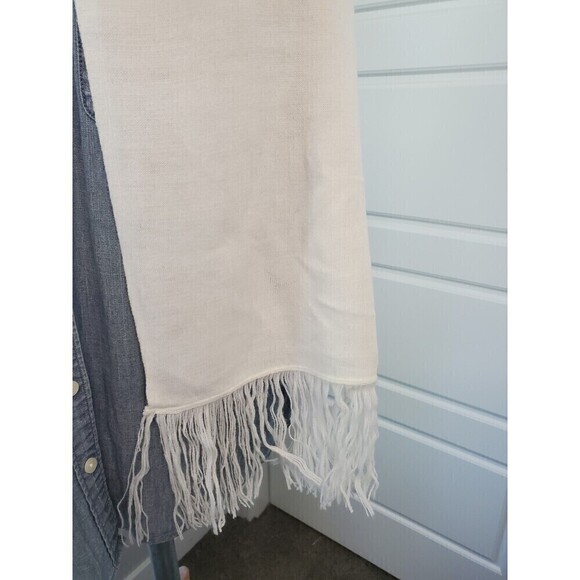 VINTAGE 100% CASHMERE CREAM LONG SCARF PINK FLOWERS EMBROIDERY WOMEN OS - Picture 5 of 12